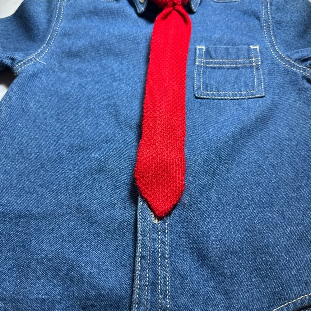 Kids Denim Shirt with Red Knit Tie